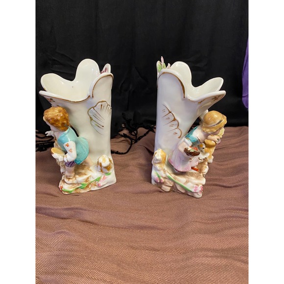 Ucagco Ceramics Set of Two (2) Figurine Vases, Girl with Duck and Boy with Duck. - Picture 9 of 16